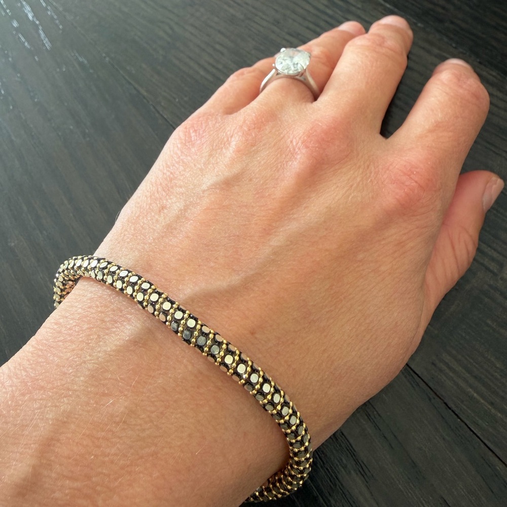 Milor Gold and Black Pavé Link Bracelet with Silver Magnetic Clasp 925 Stamp NWT